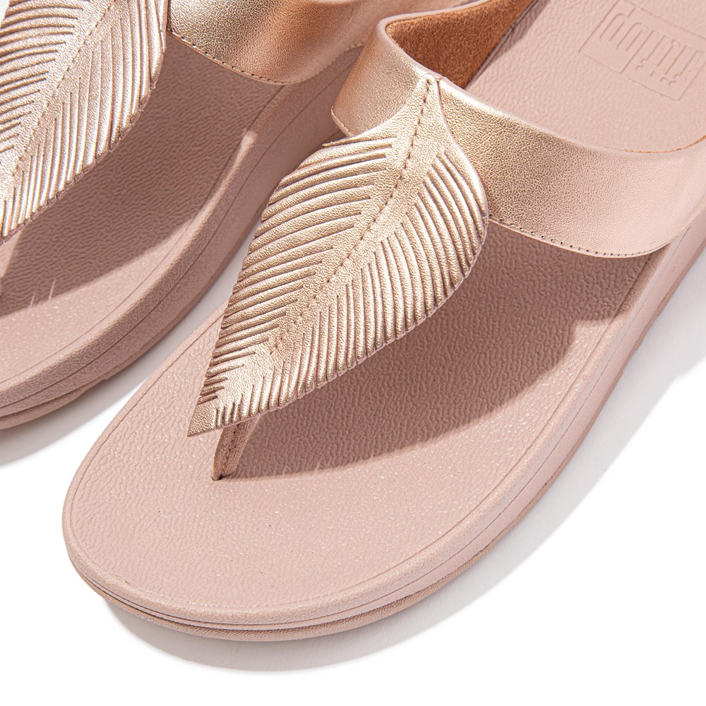 Fitflop Womens Sandals Rose Gold - Fino Feather Metallic Toe-post - 79UCMIZBQ